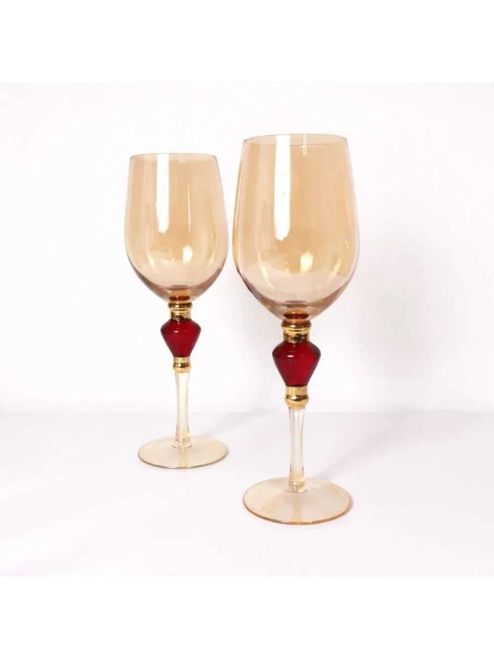 Pier 1 Amber Wine Glasses Set of 2 VTG Elegant Holiday Goblets Bar Cart Decor